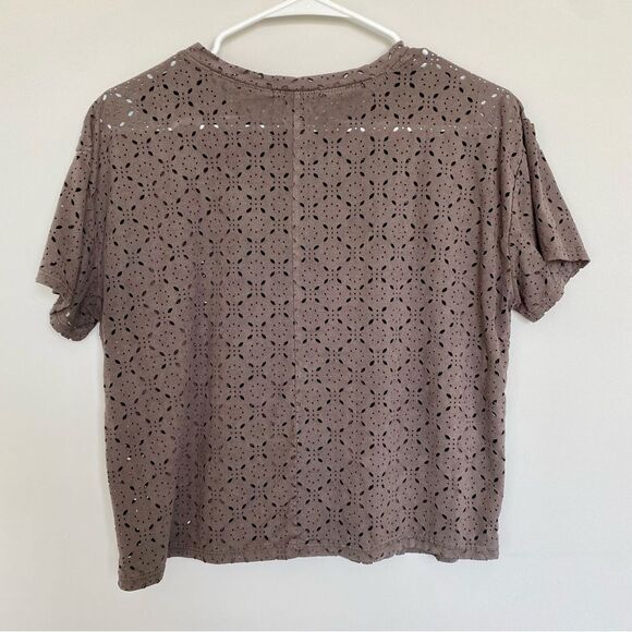 Forever 21 Grey Brown Cropped Cut Out Cropped Blouse Workwear Size Small - Picture 3 of 6